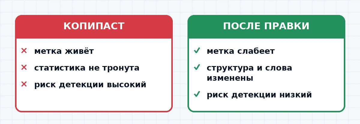 Сравнение: копипаст текста от Claude против текста после ручной правки