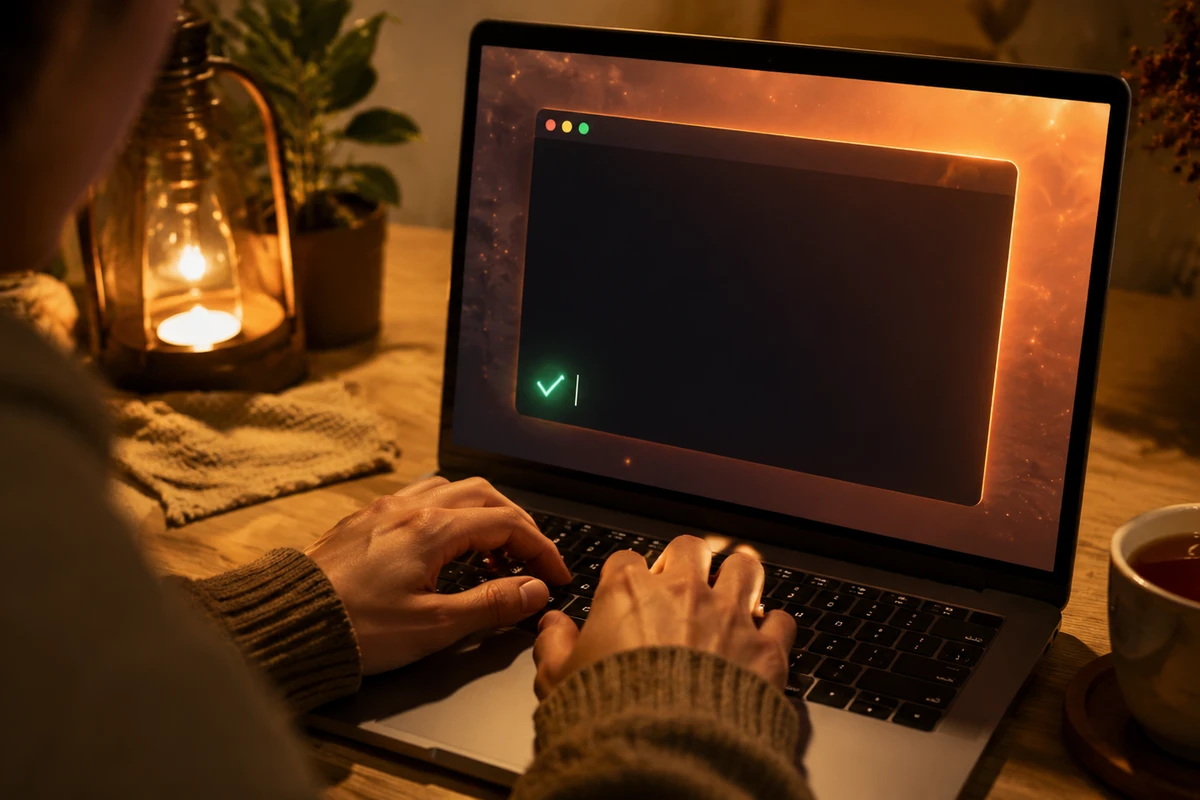 Терминал с командой установки Claude Code и статусом успешной авторизации