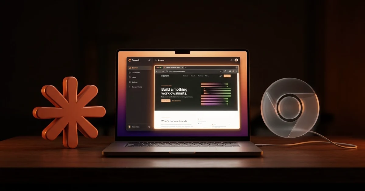 Окно Claude Cowork со встроенным браузером и панелью агента рядом