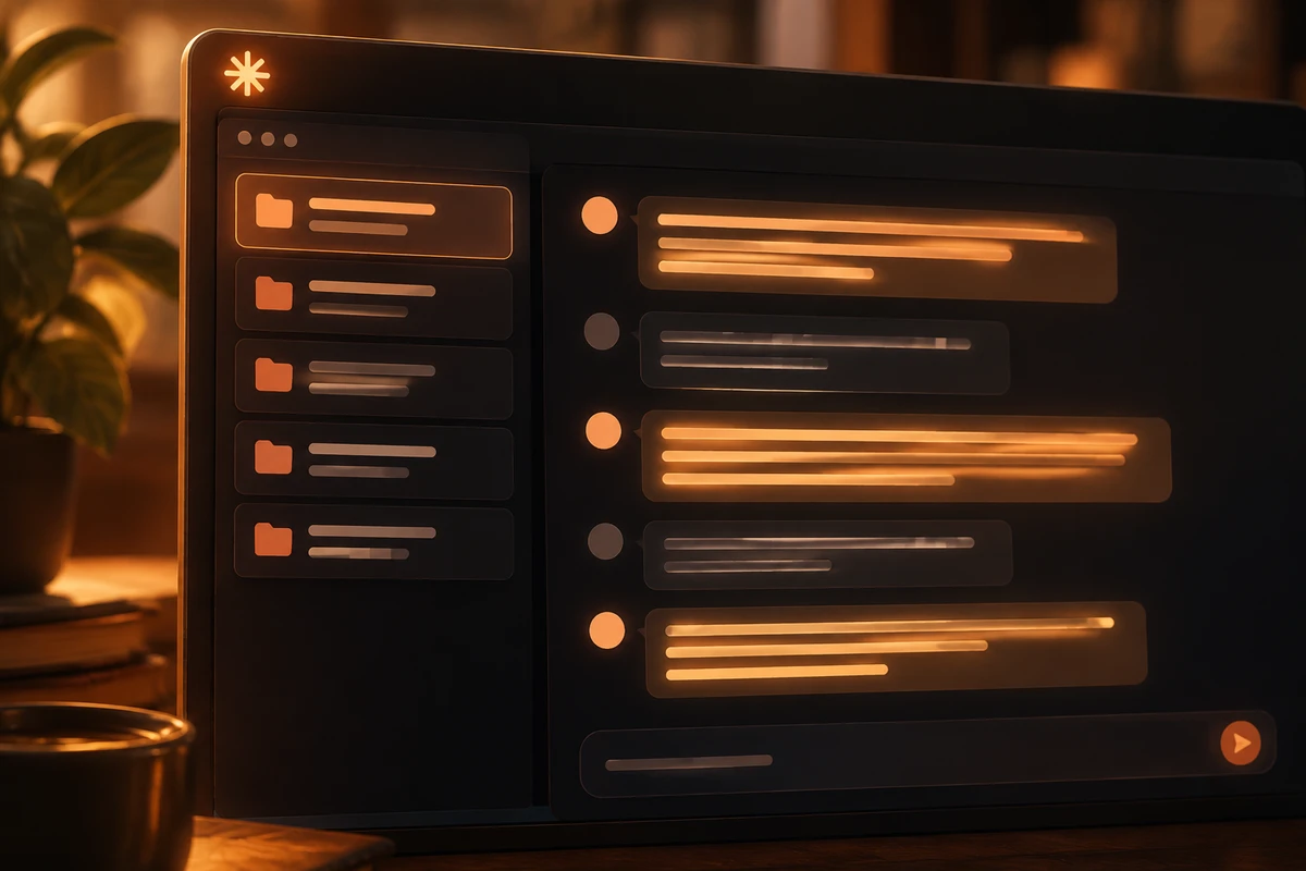 Главное окно Claude Desktop с боковой панелью проектов и активной сессией