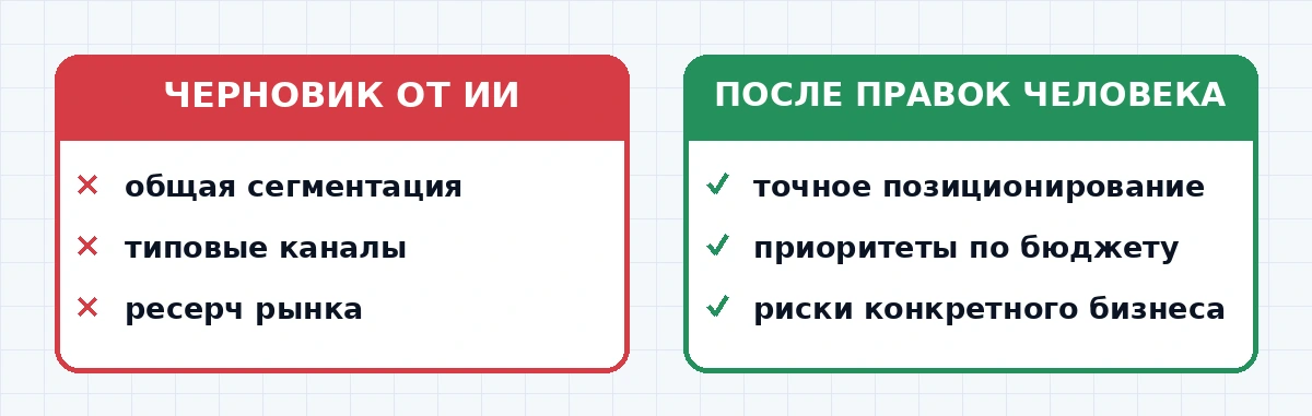 Сравнение черновика от нейросети и финальной версии стратегии с правками