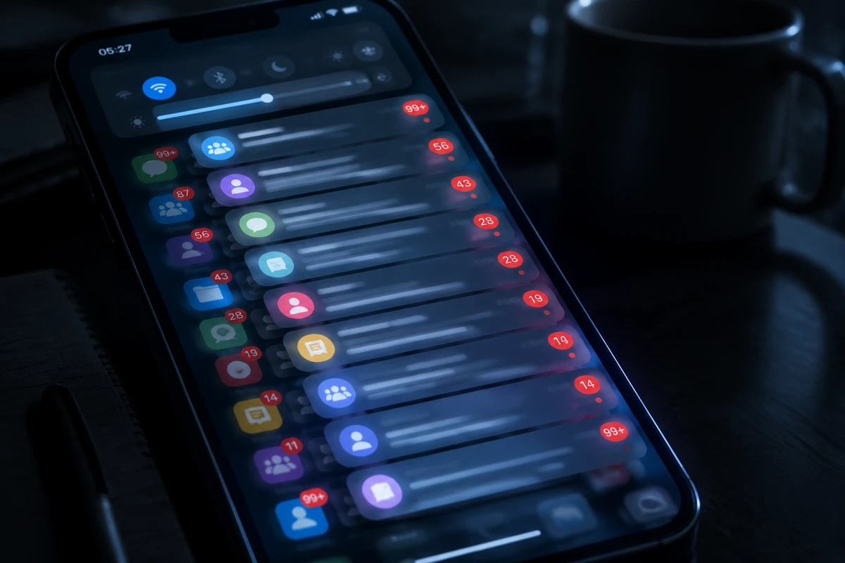 переполненные уведомления в мессенджерах на экране смартфона